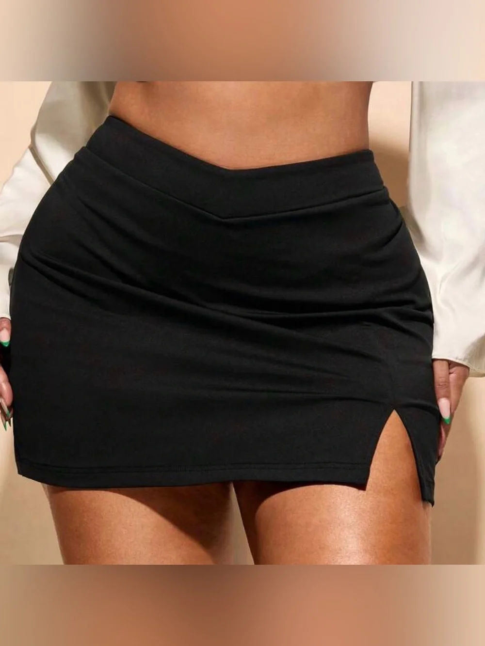 Black Mini Skort with Side Slit Detail